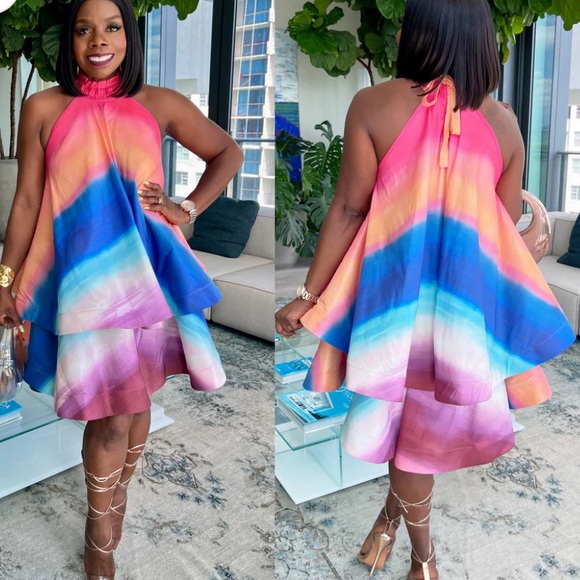 Host Pick! 🎉🎊💖🙌🏽💃🏽🩷🩵💜🤍💙Multi-Color Flare Dress | Boutique Style - Picture 4 of 5